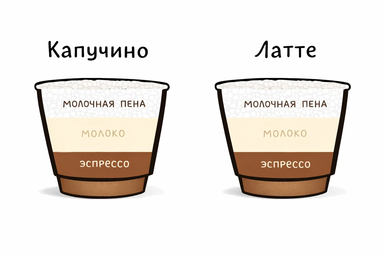 Де більше молока в капучино чи лате