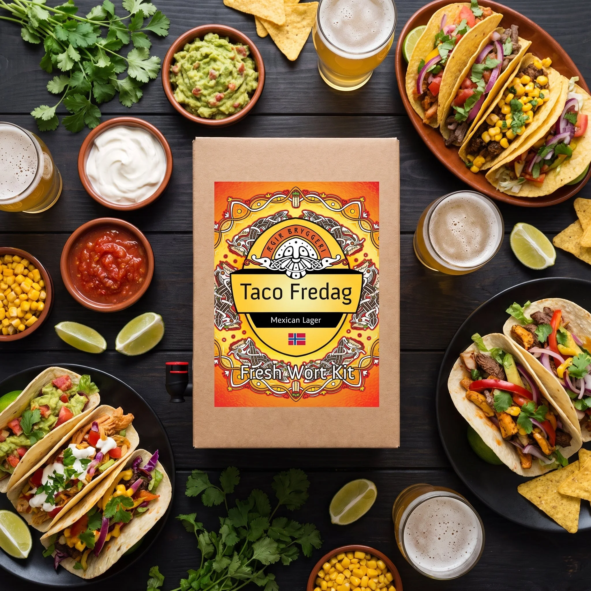 Набір Taco Fredag з тако, соусами та пивом як пятничний ритуал у Норвегії